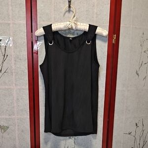 Elegant Black Sleeveless Tank Top w/ Gold Accents NWT